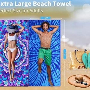 4 Pack Lightweight Thin Beach Towel Oversized 71"x32" Big Extra Large Microfiber Sand Free Towels for Adult Quick Dry Travel Camping Beach Accessories Vacation Gift Turtle Tie Dye Mandala Flower