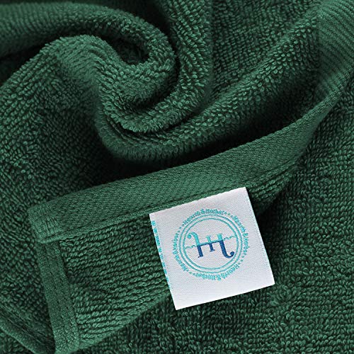 Hearth & Harbor Washcloths 12 Pack 13"x13" - 100% Cotton Wash Cloths for Your Body - Ultra Soft, High Absorbent, Quick Dry - Hunter Green Washcloths