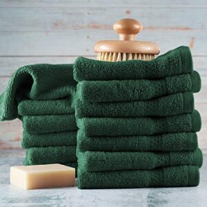 Hearth & Harbor Washcloths 12 Pack 13"x13" - 100% Cotton Wash Cloths for Your Body - Ultra Soft, High Absorbent, Quick Dry - Hunter Green Washcloths