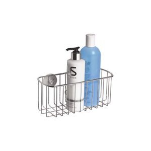 idesign rondo metal wire suction bathroom shower caddy rectangular basket for shampoo, conditioner, soap, creams, towels, razors, loofahs, 4" x 8.8" x 5", stainless steel