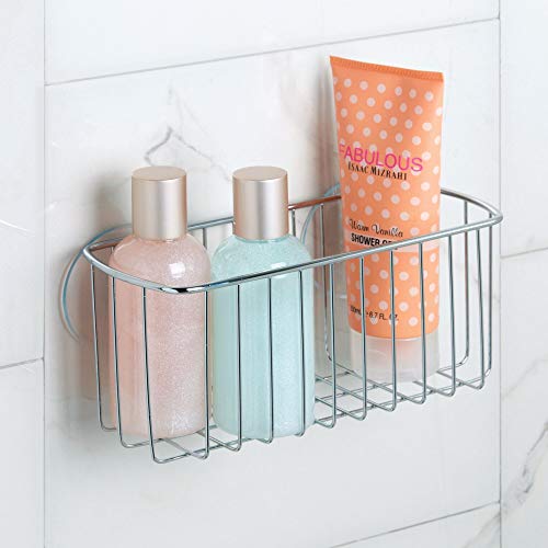 iDesign Rondo Metal Wire Suction Bathroom Shower Caddy Rectangular Basket for Shampoo, Conditioner, Soap, Creams, Towels, Razors, Loofahs, 4" x 8.8" x 5", Stainless Steel