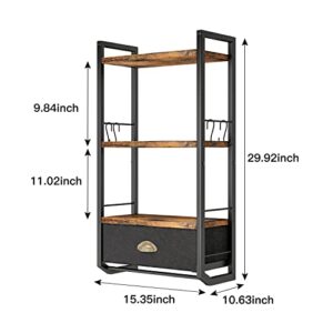 JZM Bathroom Storage Organizer Wall Mounted, 3 Tier Bathroom Towel Rack Shelf with Storage Drawer Double Towel Bars and Hooks, Industrial Bathroom Shelves Over Toilet, Rustic Black and Brown (A)