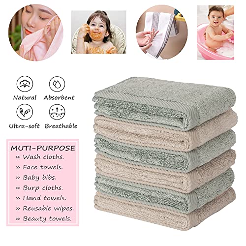 Mother-Earth Face Towel for Washing Face - 12x12 Inches Premium Softness, Extra Absorbent Towels, Washcloths for Sensitive Skin, Cotton Hand Towels for Bathroom, Set 6 Pieces (Blueish Green-Brown)