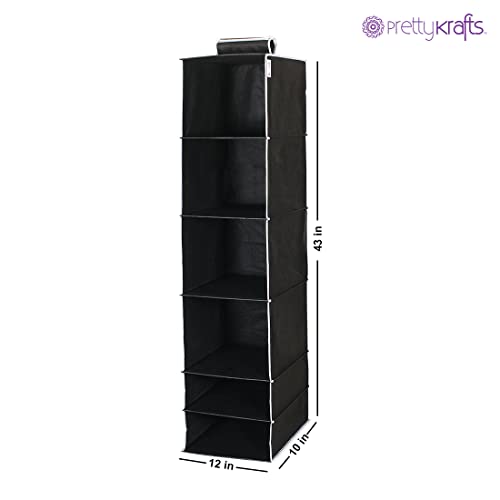 PrettyKrafts Hanging Organizer 6 Shelves Wardrobe Organiser - Black