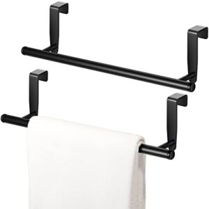 2 Pack Towel Rack for Cabinet Steel Over Door Towel Rack Modern Over Cabinet Towel Hanger Black Towel Bar Holder 9 Inch Storage Organizer for Universal Fit on Kitchen Bathroom Over Cabinet Cupboard