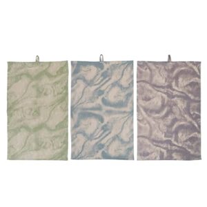 bloomingville marble print cotton loop, 3 colors tea towels, 28" l x 18" w x 0" h, multicolor