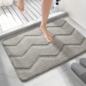 aiziblish bathroom rugs bath mat, non slip ultra soft and water absorbent bath carpet, machine washable for bathroom floor, under sink，shower and tub, 16"x24", light grey
