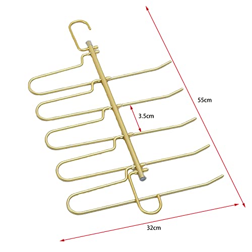 Gold Aluminum Alloy Magic Pants Hangers Space Saving Closet Hangers 5 Layers 4 Uses Multi Functional Pants Rack Heavy Duty Wardrobe Organizer Racks for Jeans, Suit Pants， Towel (2 Pack)