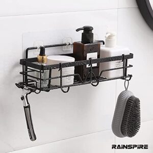 Rainspire Adhesive Shower Caddy, Large Capacity Self Adhesive Shower Shelves for Inside Shower, Shower Rack Shower Shelf for Inside Shower Stainless Steel Bathroom Shower Organizer, Large, Black