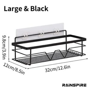 Rainspire Adhesive Shower Caddy, Large Capacity Self Adhesive Shower Shelves for Inside Shower, Shower Rack Shower Shelf for Inside Shower Stainless Steel Bathroom Shower Organizer, Large, Black