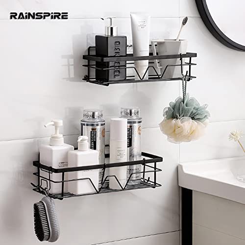 Rainspire Adhesive Shower Caddy, Large Capacity Self Adhesive Shower Shelves for Inside Shower, Shower Rack Shower Shelf for Inside Shower Stainless Steel Bathroom Shower Organizer, Large, Black