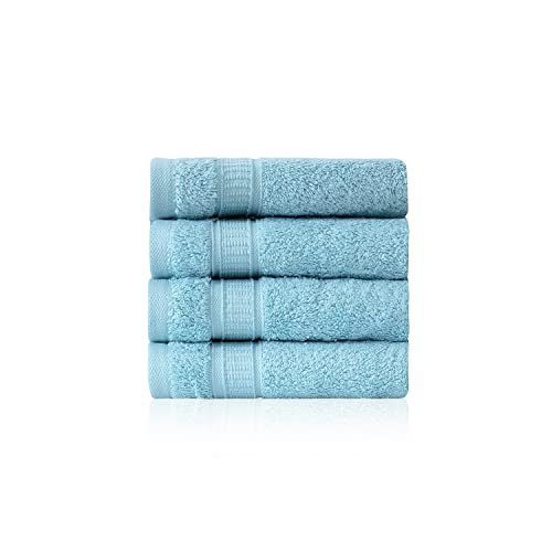 4 Piece 13” × 13” Soft Turkish Cotton Washcloths for Bathroom, Kitchen, Hotel, Spa, Gym & College Dorm | Absorbent and Super Soft Washcloth Set for Body & Face, Baby and Adults - Aqua