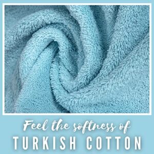 4 Piece 13” × 13” Soft Turkish Cotton Washcloths for Bathroom, Kitchen, Hotel, Spa, Gym & College Dorm | Absorbent and Super Soft Washcloth Set for Body & Face, Baby and Adults - Aqua