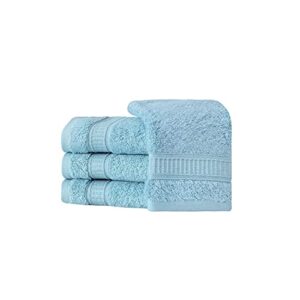 4 Piece 13” × 13” Soft Turkish Cotton Washcloths for Bathroom, Kitchen, Hotel, Spa, Gym & College Dorm | Absorbent and Super Soft Washcloth Set for Body & Face, Baby and Adults - Aqua