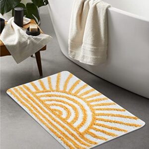 Uphome Boho Bathroom Rugs Yellow and White Sun Bath Mat Non Slip Water Absorbent Microfiber Bath Rug Modern Minimalism Aesthetic Machine Washable Floor Mats for Bathtub Sink Shower, 18x26 inch