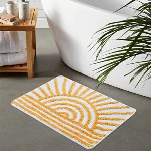 Uphome Boho Bathroom Rugs Yellow and White Sun Bath Mat Non Slip Water Absorbent Microfiber Bath Rug Modern Minimalism Aesthetic Machine Washable Floor Mats for Bathtub Sink Shower, 18x26 inch