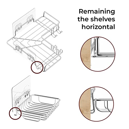 Vdomus Corner Shower Caddy Shelf, No Drilling Traceless Adhesive Rust Proof Stainless Steel Shampoo Holder with Soap Holder, Bathroom Organizer Wall Shelf Basket Rack with Hooks, 3 Pack