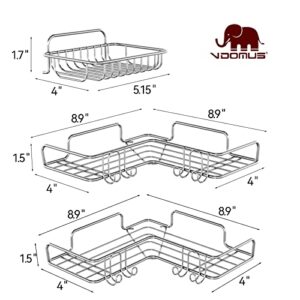 Vdomus Corner Shower Caddy Shelf, No Drilling Traceless Adhesive Rust Proof Stainless Steel Shampoo Holder with Soap Holder, Bathroom Organizer Wall Shelf Basket Rack with Hooks, 3 Pack
