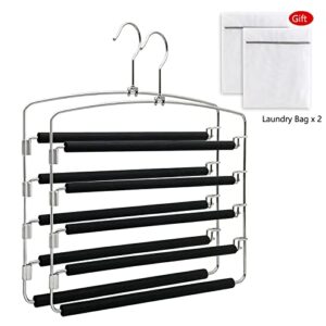 Ismosm 2 Pack Pants Hangers Closet Storage Organizer Non-Slip Space-Saving Hangers for Pants, Slacks, Jeans, Scarves, Shawls, Neckties