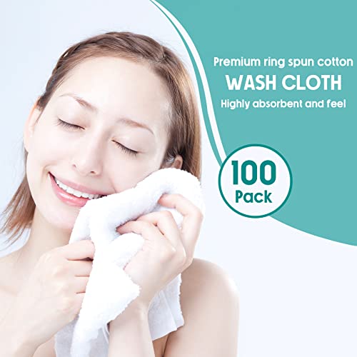 Wash Cloths Bulk White Face Cloths Cotton Washcloths Set Hand Towels Absorbent Quick Dry Towels for Bathroom Soft Cleaning Rags for Bath Body Spa Gym Kitchen Dish, 12 x 12 Inches (100 Pieces)