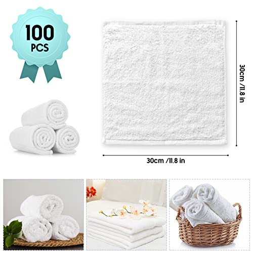 Wash Cloths Bulk White Face Cloths Cotton Washcloths Set Hand Towels Absorbent Quick Dry Towels for Bathroom Soft Cleaning Rags for Bath Body Spa Gym Kitchen Dish, 12 x 12 Inches (100 Pieces)