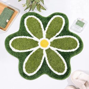 truedays green flower bath mat for bathroom floor, small anti slip water absorption bath rug, ultra soft and fluffy bathroom rug, fun decorative machine washable bathroom mat