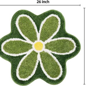 TRUEDAYS Green Flower Bath Mat for Bathroom Floor, Small Anti Slip Water Absorption Bath Rug, Ultra Soft and Fluffy Bathroom Rug, Fun Decorative Machine Washable Bathroom Mat