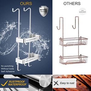 MOGFCT Bathroom Shower Caddy Over The Door Hanging Shower Organizer Storage Aluminum Shower Shelf Rust Proof Bathroom Shelves Basket Rack with Hook Rust Free (Sliver)