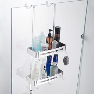 MOGFCT Bathroom Shower Caddy Over The Door Hanging Shower Organizer Storage Aluminum Shower Shelf Rust Proof Bathroom Shelves Basket Rack with Hook Rust Free (Sliver)