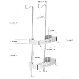 MOGFCT Bathroom Shower Caddy Over The Door Hanging Shower Organizer Storage Aluminum Shower Shelf Rust Proof Bathroom Shelves Basket Rack with Hook Rust Free (Sliver)