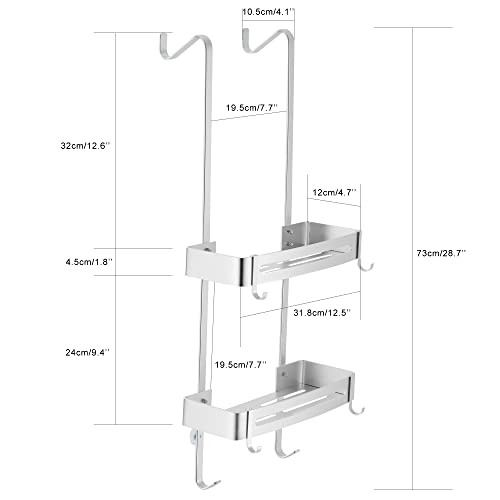 MOGFCT Bathroom Shower Caddy Over The Door Hanging Shower Organizer Storage Aluminum Shower Shelf Rust Proof Bathroom Shelves Basket Rack with Hook Rust Free (Sliver)