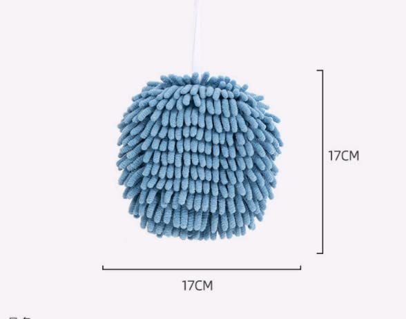 ASEANAO 2 PCS Chenille Hanging Hand Towels Quick Dry Hanging Absorbent Soft Hand Bath Towel, Bathroom Fluffy Microfiber Decorative Towels Ball，Cleaning Cloth for Bathroom Kitchen (Light Blue)