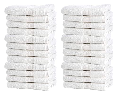 Bulk Spa White Washcloths – Set of 24 – Size 12” x 12” – Thick Loop Pile Washcloth – Absorbent and Soft 100% Ring-Spun Cotton Wash Cloth – Lint Free Face Towel – Wash Cloths Perfect for Bathroom