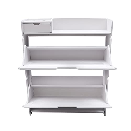 Goudergo 2 Layer Tipping Bucket Shoe Rack,White Shoe Storage Cabinet,Narrow Shoe Cabinet for Entrances & Hallways & Living Room & Study & Bedroom & Corridor,Etc