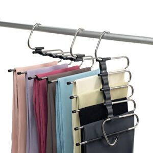closet organizers and storage, magic pants hangers for space saving, pant hanger rack organizer use for scarf jean skirt ( 2-pack with 10 stainless steel clips ) (black)