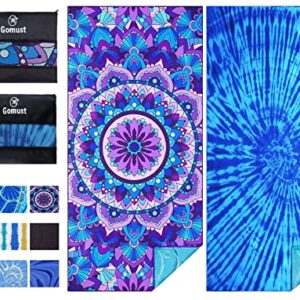 2 Pack Lightweight Thin Beach Towel Oversized 71"x32" Big Extra Large Microfiber Sand Free Towels for Adult Quick Dry Travel Camping Beach Accessories Vacation Essential Gift Tie Dye Purple Mandala