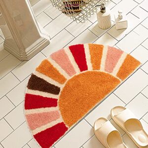 notasa boho bathroom rugs half circle bath mat cute bohemian bath rug for bedroom large carpet home decor non-slip semi round shower rug funny washable indoor floor door mat sun retro 20x37inch