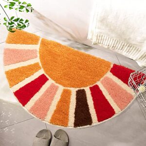 NOTASA Boho Bathroom Rugs Half Circle Bath Mat Cute Bohemian Bath Rug for Bedroom Large Carpet Home Decor Non-Slip Semi Round Shower Rug Funny Washable Indoor Floor Door Mat Sun Retro 20x37inch