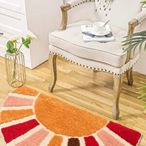 NOTASA Boho Bathroom Rugs Half Circle Bath Mat Cute Bohemian Bath Rug for Bedroom Large Carpet Home Decor Non-Slip Semi Round Shower Rug Funny Washable Indoor Floor Door Mat Sun Retro 20x37inch