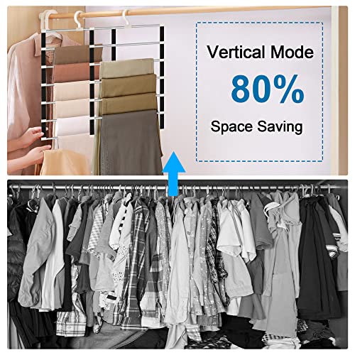 2PC Upgrade 6 Layers Pants Hangers Space Saving, Non Slip Pants Rack for Closet Organizers Storage, Hangs Up to 12 PC, for Trousers,Leggings,Jeans,Skirts, College Dorm Room Essentials