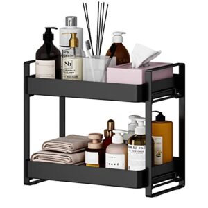 gillas 2 tier bathroom counter organizer, makeup and cosmetic organizer rack, bathroom vanity storage tray, counter standing holder shelf, black large