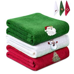 portin christmas decorative kitchen towel hand towels dish towel set highly absorbent 12" x 18" gift-christmas, 3 pack (red, white, green)