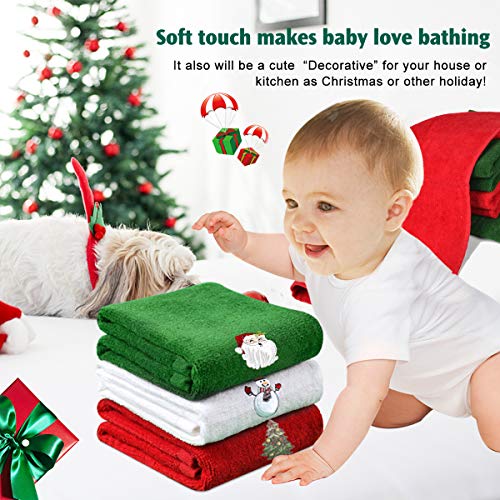 Portin Christmas Decorative Kitchen Towel Hand Towels Dish Towel Set Highly Absorbent 12" x 18" Gift-Christmas, 3 Pack (Red, White, Green)