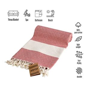 Aegean Turkish Beach Towel (37 x 73) for Adult - Prewashed for Soft Touch, 100% Cotton - Quick Dry Bath Towels with Amazing Colors - Unique Turkish Towels for Bathroom, SPA, Yoga Peshtemal- [Red]