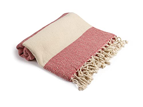 Aegean Turkish Beach Towel (37 x 73) for Adult - Prewashed for Soft Touch, 100% Cotton - Quick Dry Bath Towels with Amazing Colors - Unique Turkish Towels for Bathroom, SPA, Yoga Peshtemal- [Red]