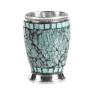 nu steel iceberg collection decorative makeup brush cup holder tumblers for bathroom countertops, desk, dorm, and vanity, aqua mosaic finish