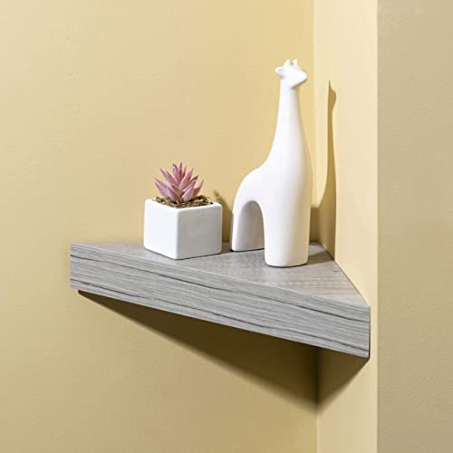 Home Basics Small Corner Floating Shelf (Single Pack), Washed Grey MDF Wall Mount Floating Shelf | Contemporary Shelf for Décor and Essentials | Holds 7lbs.