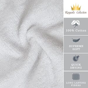 Royalz Collection Luxurious White Washcloths 12 Pack 550 GSM 100% Ring Spun Cotton - 13 x 13 Wash Cloths for Your Face and Body - Highly Absorbent Face Towel for Drying Face