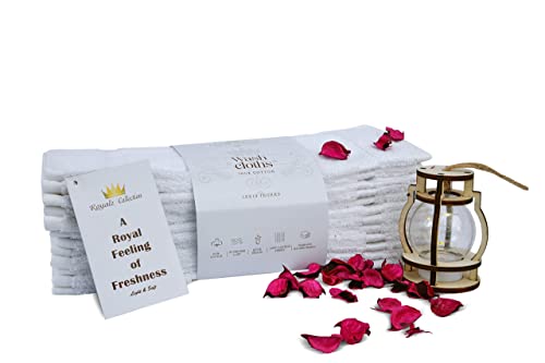Royalz Collection Luxurious White Washcloths 12 Pack 550 GSM 100% Ring Spun Cotton - 13 x 13 Wash Cloths for Your Face and Body - Highly Absorbent Face Towel for Drying Face