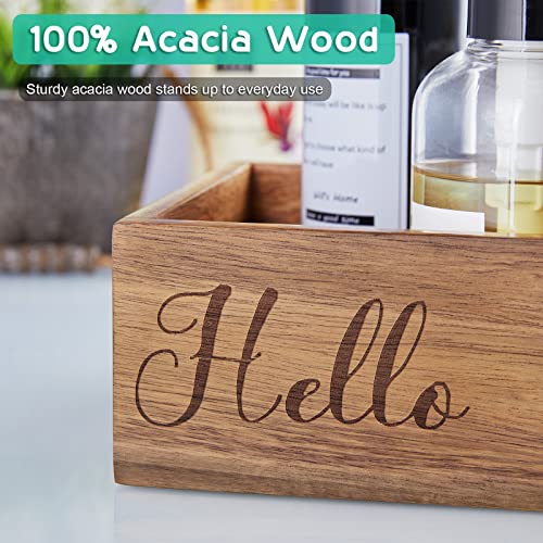 ALELION Bathroom Basket - Rustic Acacia Wood Toilet Tank Paper Basket with Handle for Organizing - Back of Toilet Storage Organizer for Bathroom Tank Topper Counter - Farmhouse Bathroom Decor Box